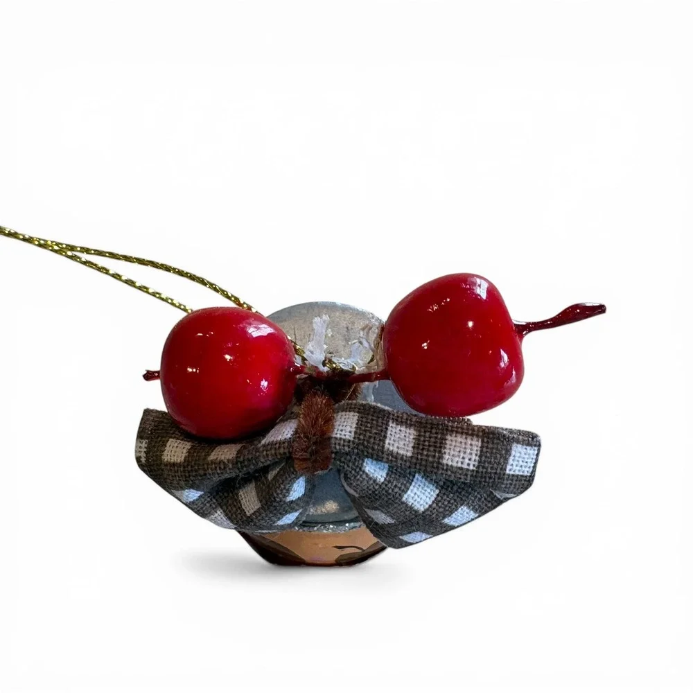 Kurt Adler Vintage Farm Baked Apples‎ Jar Christmas Ornament Gingham Bow